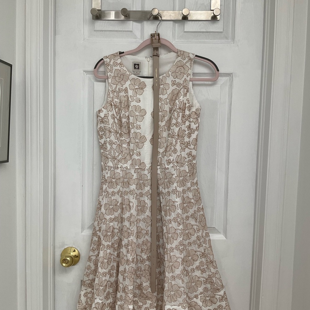 Anne Klein Cream Tan Fit and Flare Midi Dress